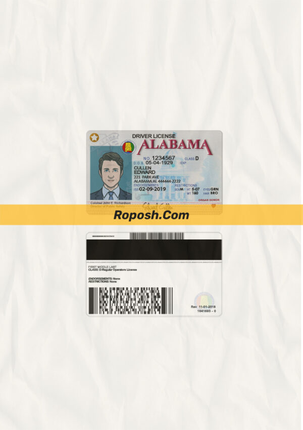 Alabama driver license psd template