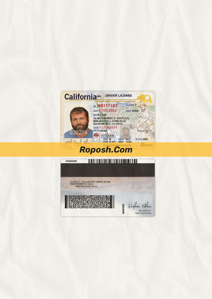 California driver license psd template