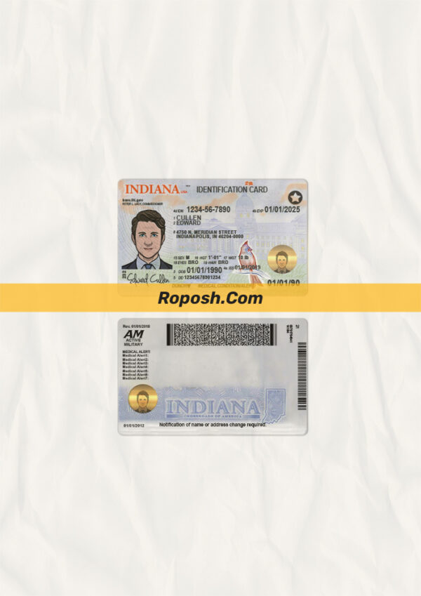 Fake Indiana id card psd template