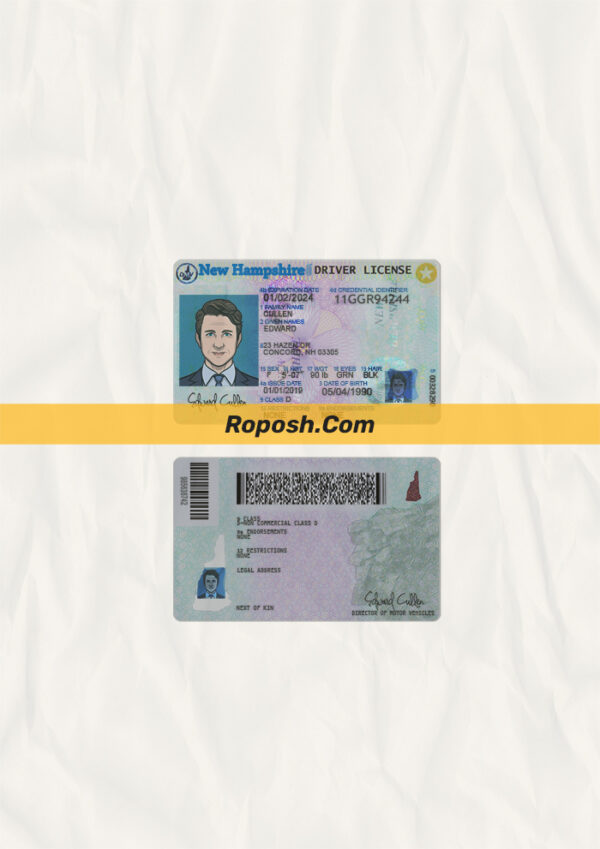 New Hampshire driver license psd template roposh