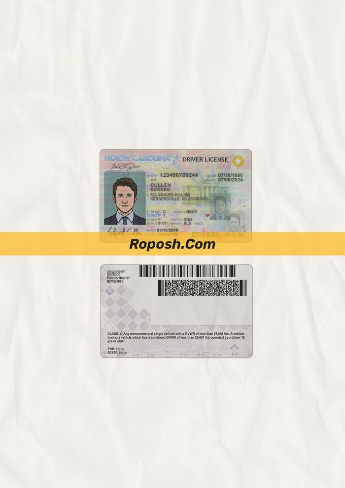 North Carolina driver license psd template roposh