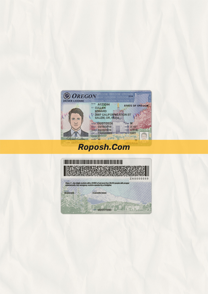 Oregon driver license psd template | roposh