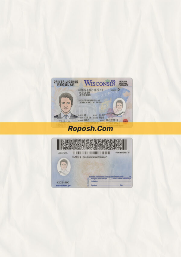 Wisconsin driver license psd template