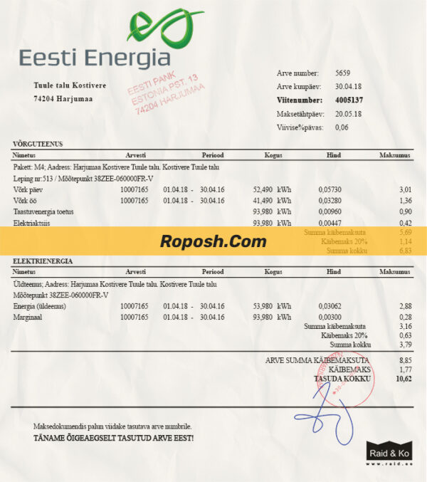 Estonian electricity bill psd template