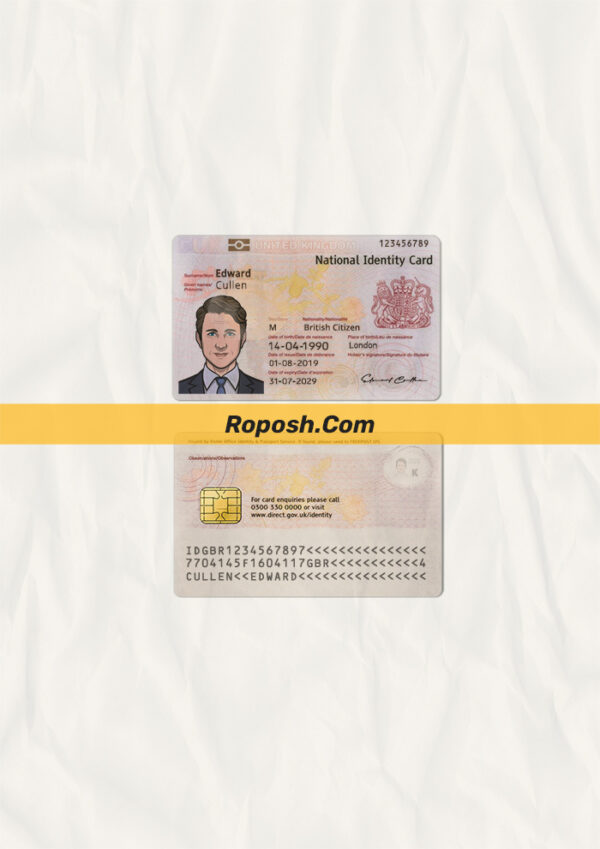 Fake UK id card psd template