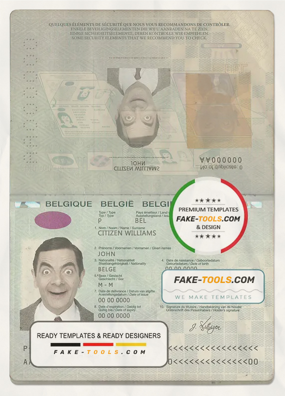 Belgium passport template in PSD format scan effect