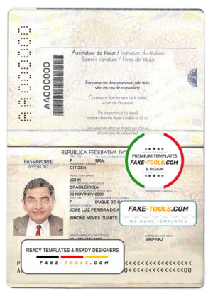 Brazil passport template in PSD format, fully editable, version 2 (background color changed)