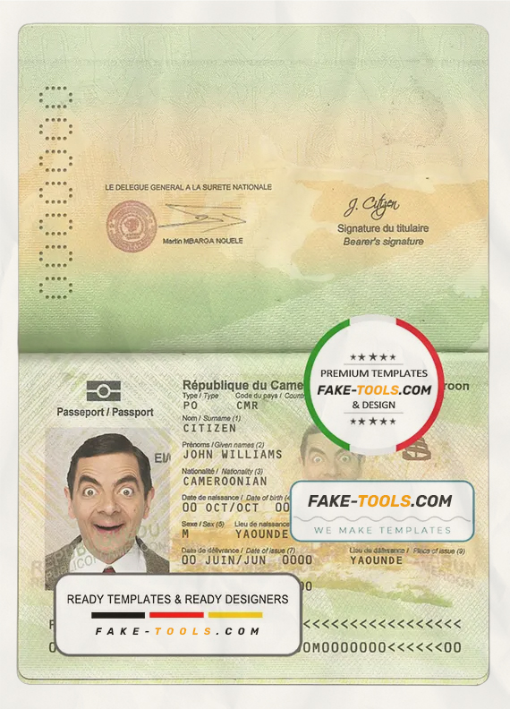 Cameroon passport template in PSD format scan effect