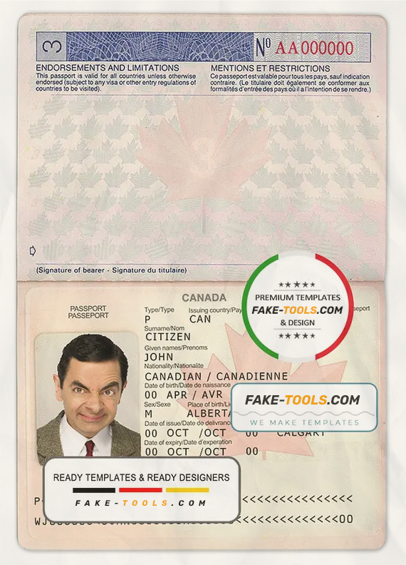 Canada passport template in PSD format, fully editable, with all fonts (2002-2010) scan effect
