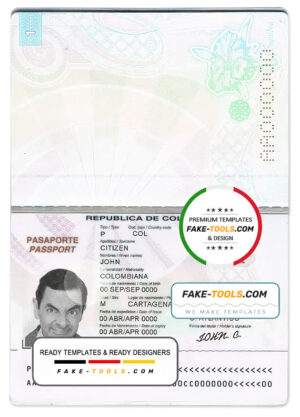 Colombia passport template in PSD format, fully editable