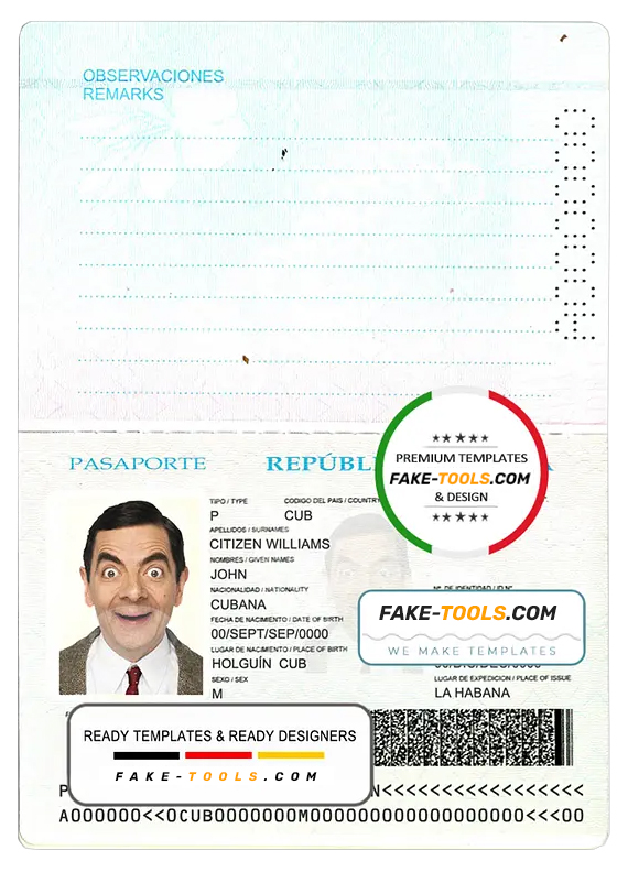 Cuba passport template in PSD format