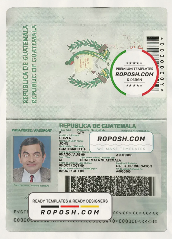 Guatemala passport template in PSD format, fully editable scan effect