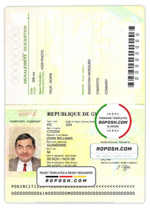 Guinea passport template in PSD format
