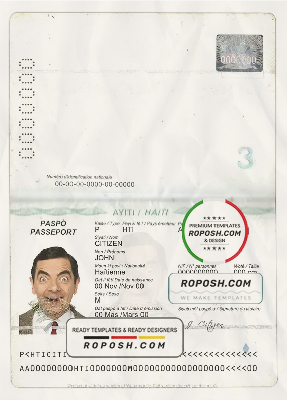 Haiti passport template in PSD format scan effect