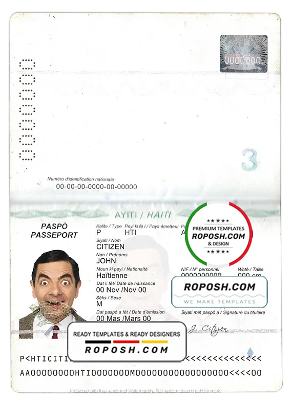 Haiti passport template in PSD format