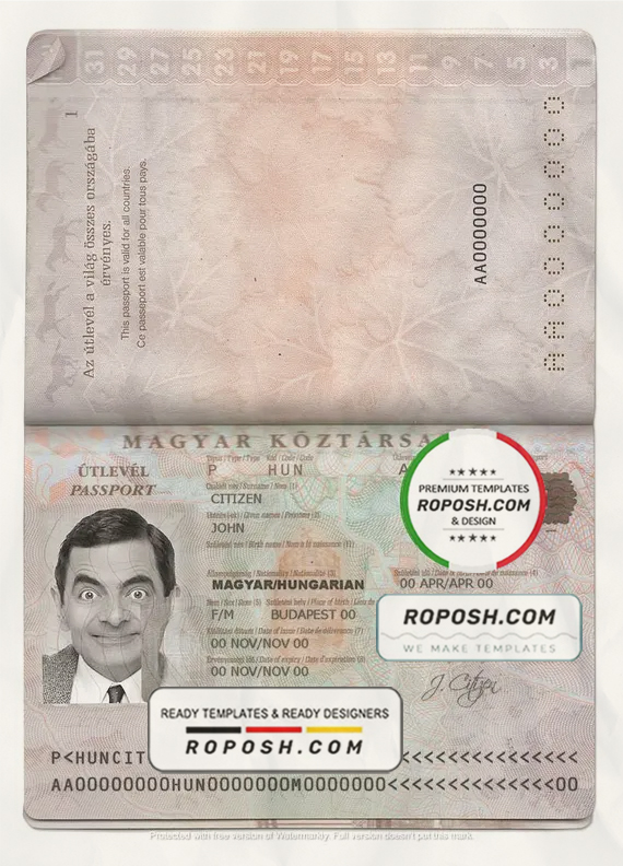 Hungary passport template in PSD format scan effect