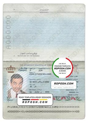 Jordan passport template in PSD format, fully editable, with all fonts