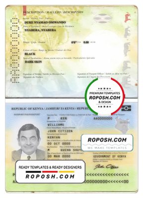 Kenya passport template in PSD format, fully editable (2017 – present)