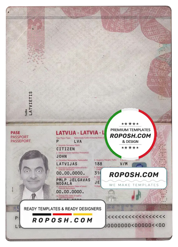 Latvia passport template in PSD format, fully editable (2015 - present)