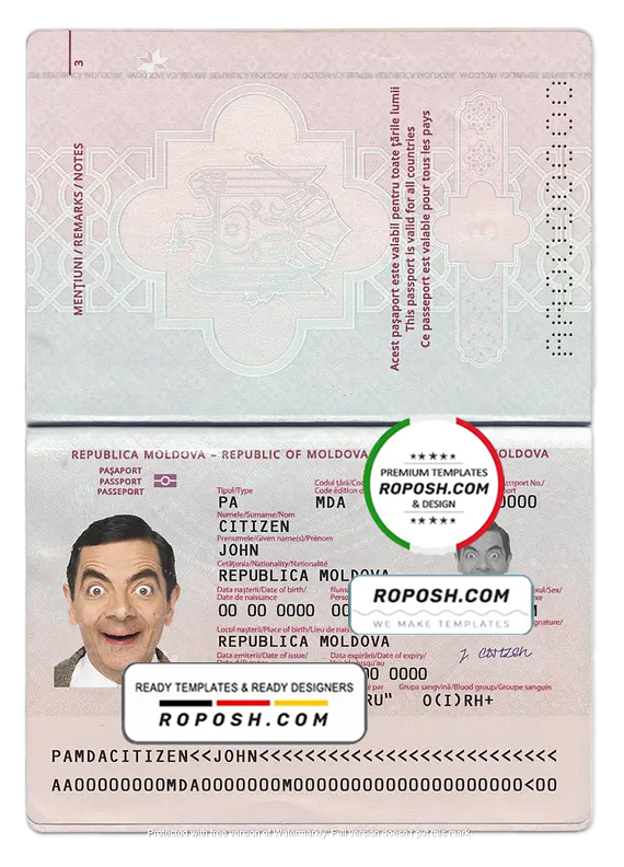 Moldova passport template in PSD format, fully editable (2014 - present)