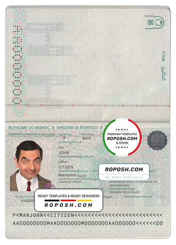 Morocco passport template in PSD format