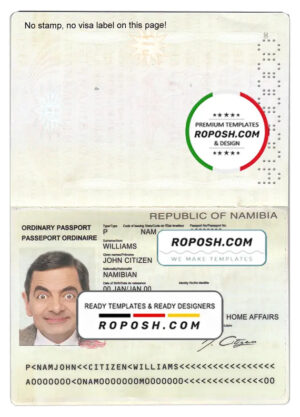 Namibia passport template in PSD format, fully editable