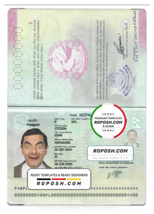 Nepal passport template in PSD format, fully editable