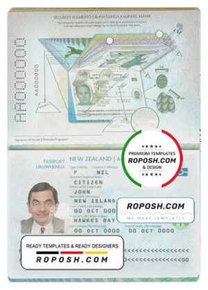 New Zealand passport template in PSD format, fully editable (2005 – present)