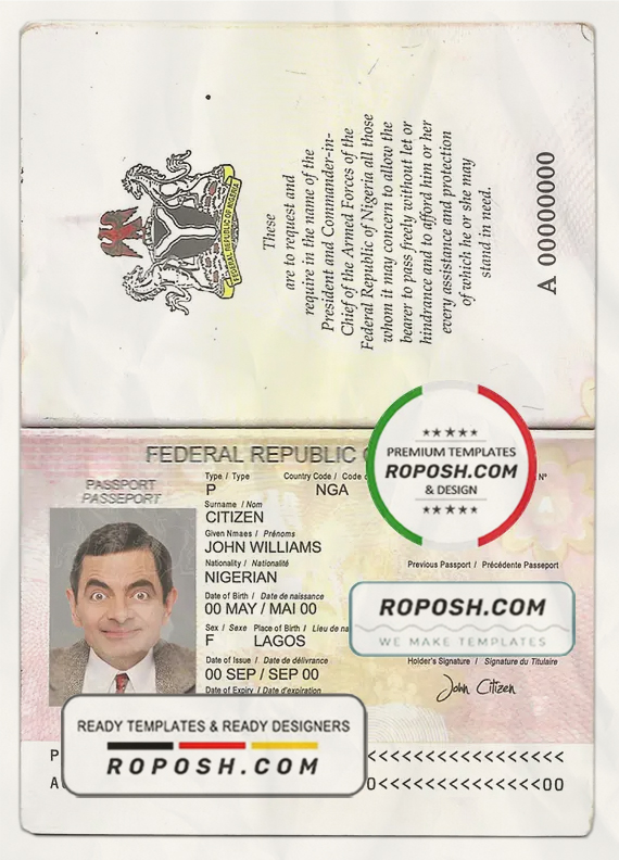 Nigeria passport template in PSD format scan effect