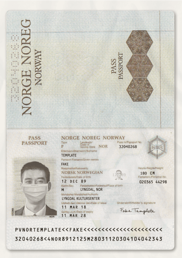 Norway passport PSD template