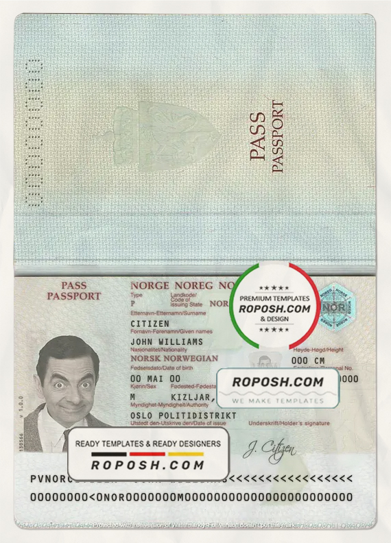 Norway passport template in PSD format scan effect