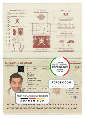 Oman passport template in PSD format, fully editable (2019 – present)