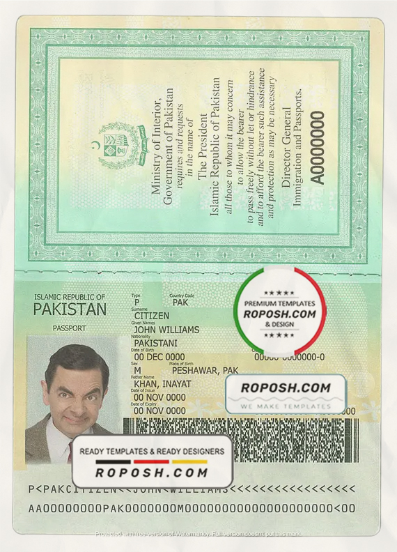 Pakistan passport template in PSD format scan effect