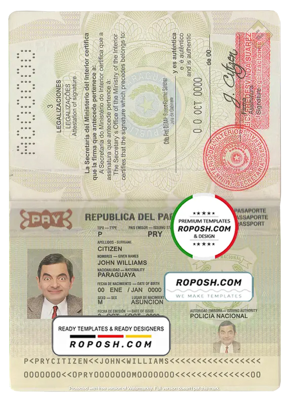 Paraguay passport template in PSD format