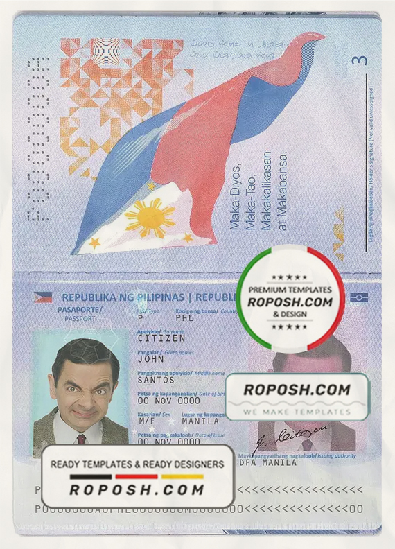 Philippines passport in PSD format, fully editable scan effect