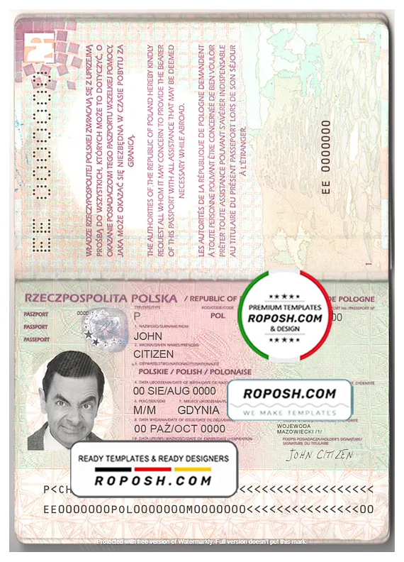 Poland passport template in PSD format, fully editable