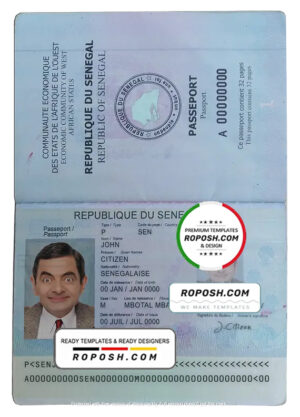 Senegal passport template in PSD format, fully editable