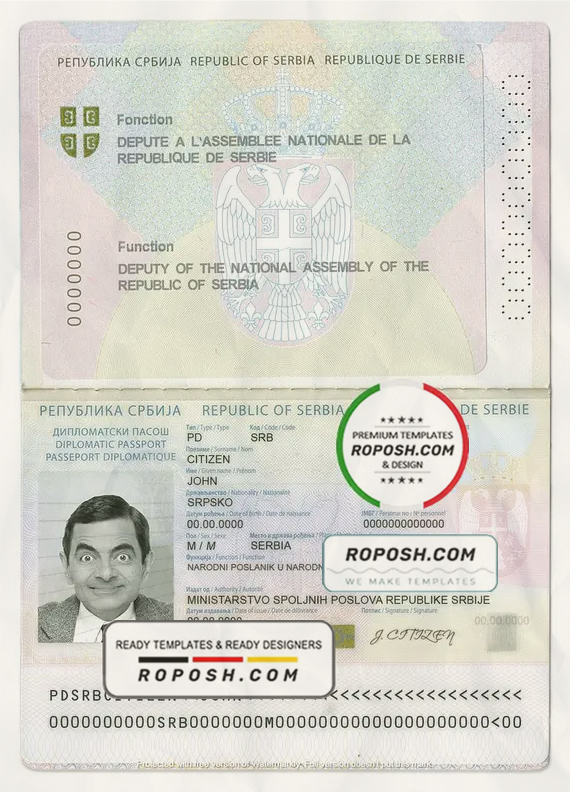 Serbia Democratic passport template in PSD format scan effect