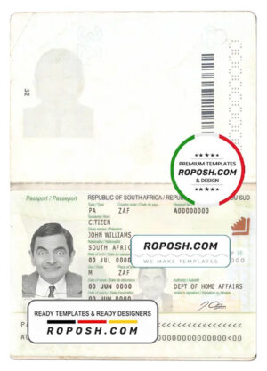 South Africa passport in PSD format, fully editable (2009 – present)