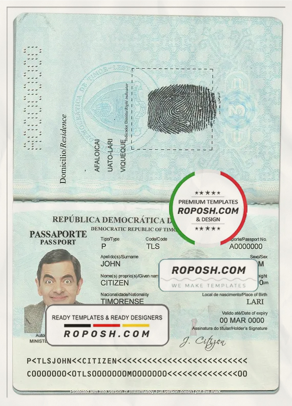 Timor-Leste passport template in PSD format, fully editable scan effect