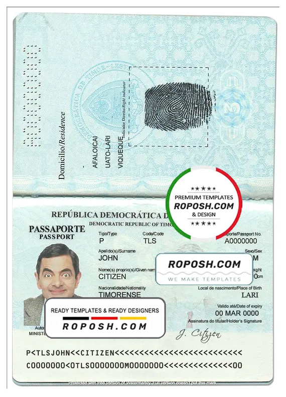 Timor-Leste passport template in PSD format, fully editable