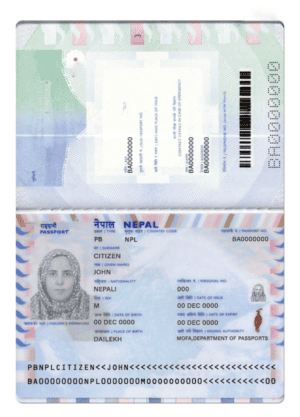 Nepal passport template in PSD format, fully editable