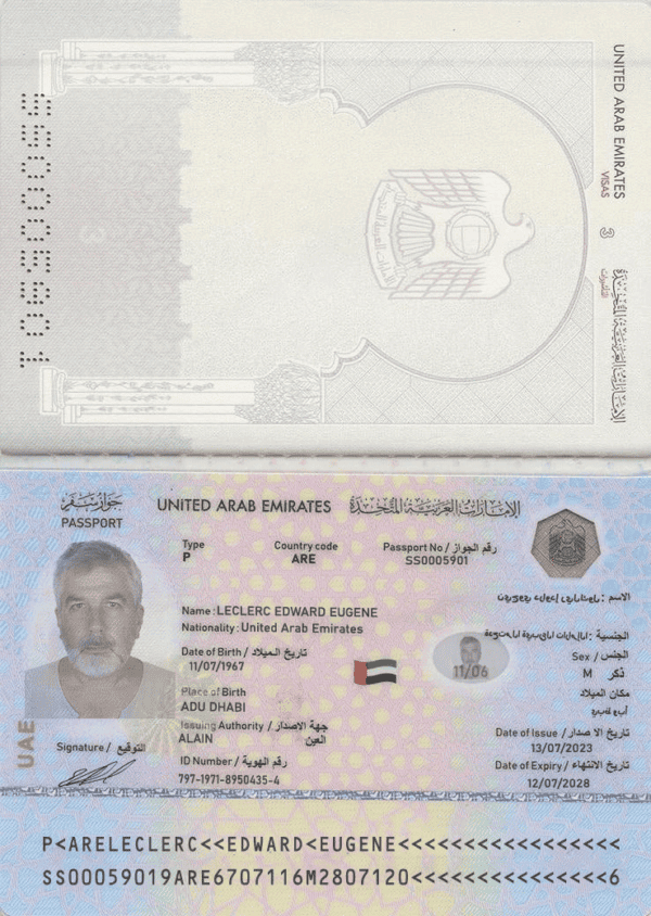 UAE (United Arab Emirates) passport template in PSD format