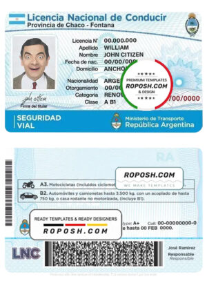 Argentina driving license template in PSD format, fully editable