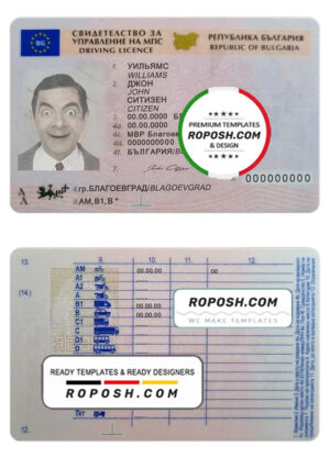 Bulgaria driving license template in PSD format, fully editable (2010 - present)