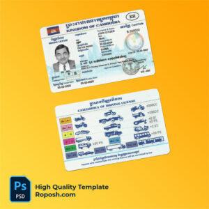 Cambodia driving license template in PSD format, fully editable
