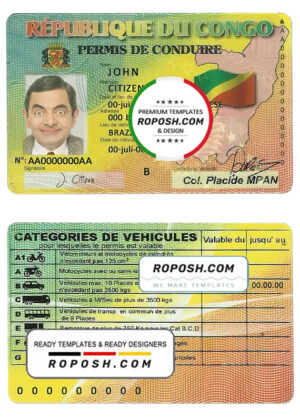 Congo driving license template in PSD format, fully editable