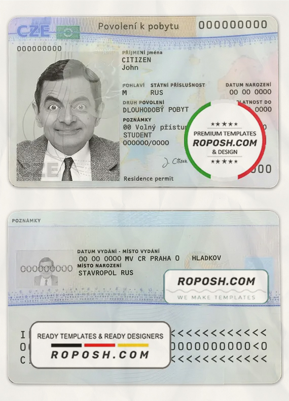 Czech driving license template in PSD format, fully editable, + editable PSD photo look scan effect