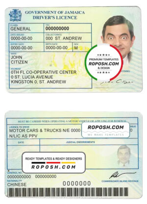 Jamaica driving license template in PSD format, fully editable