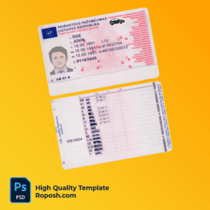 Lithuania (Litva) driving license template in PSD format, fully editable